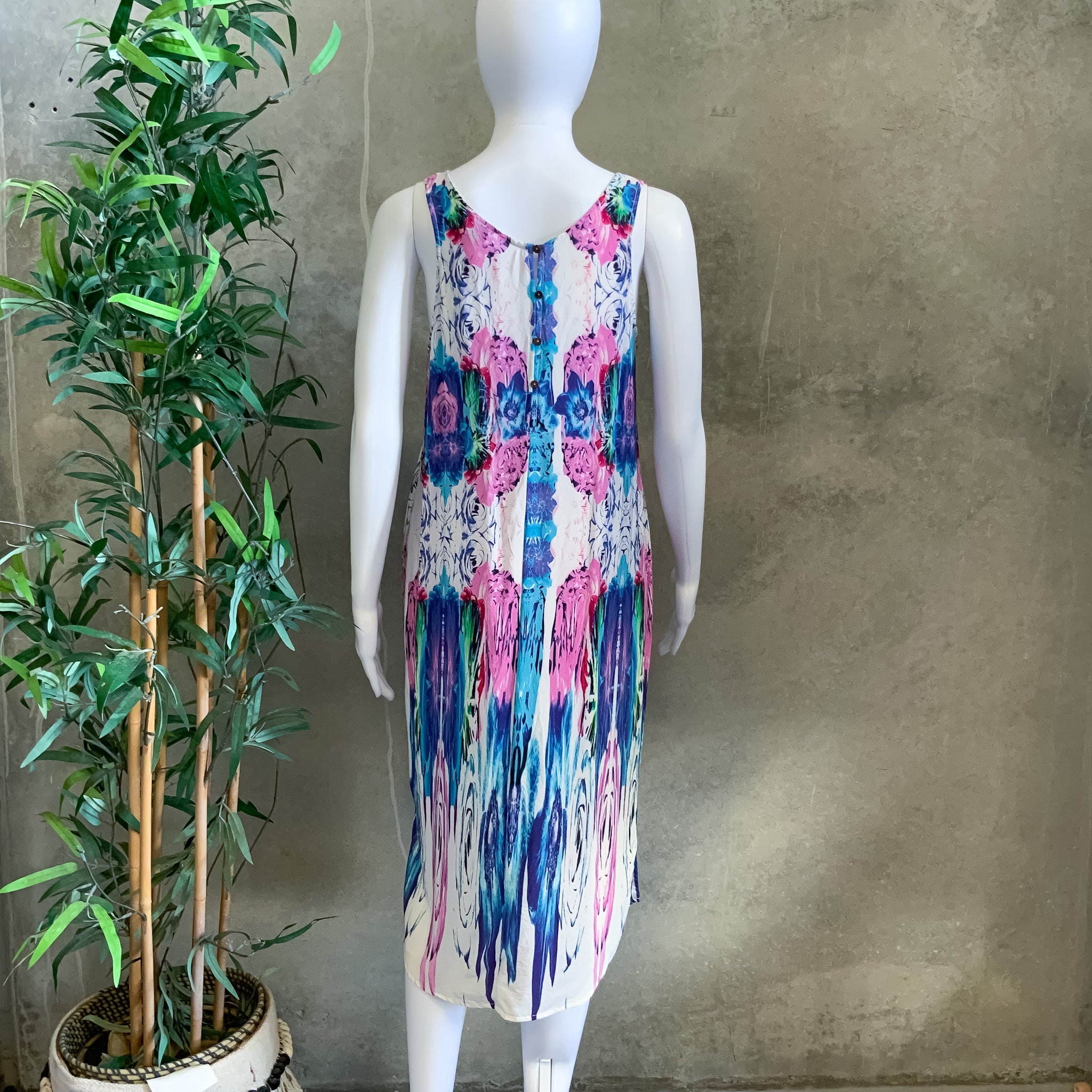 POL Designer Ladies Watercolour Tie Dye Summer Silk Dress - Size 10