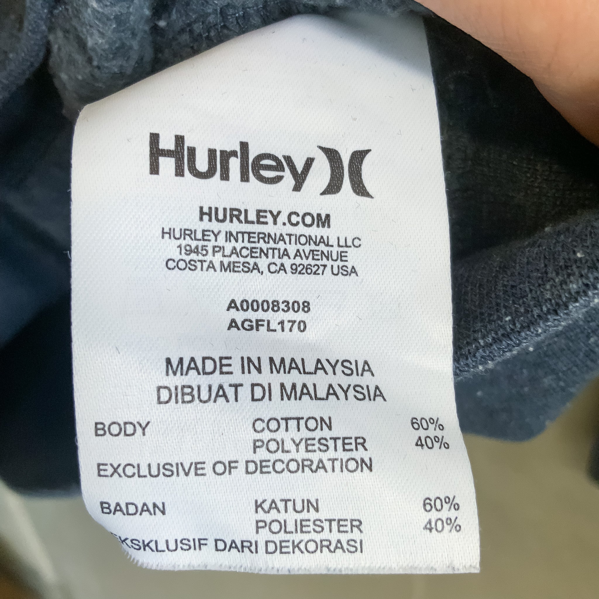 HURLEY Navy Blue Logo Print Cotton Blend Hoodie - Size S