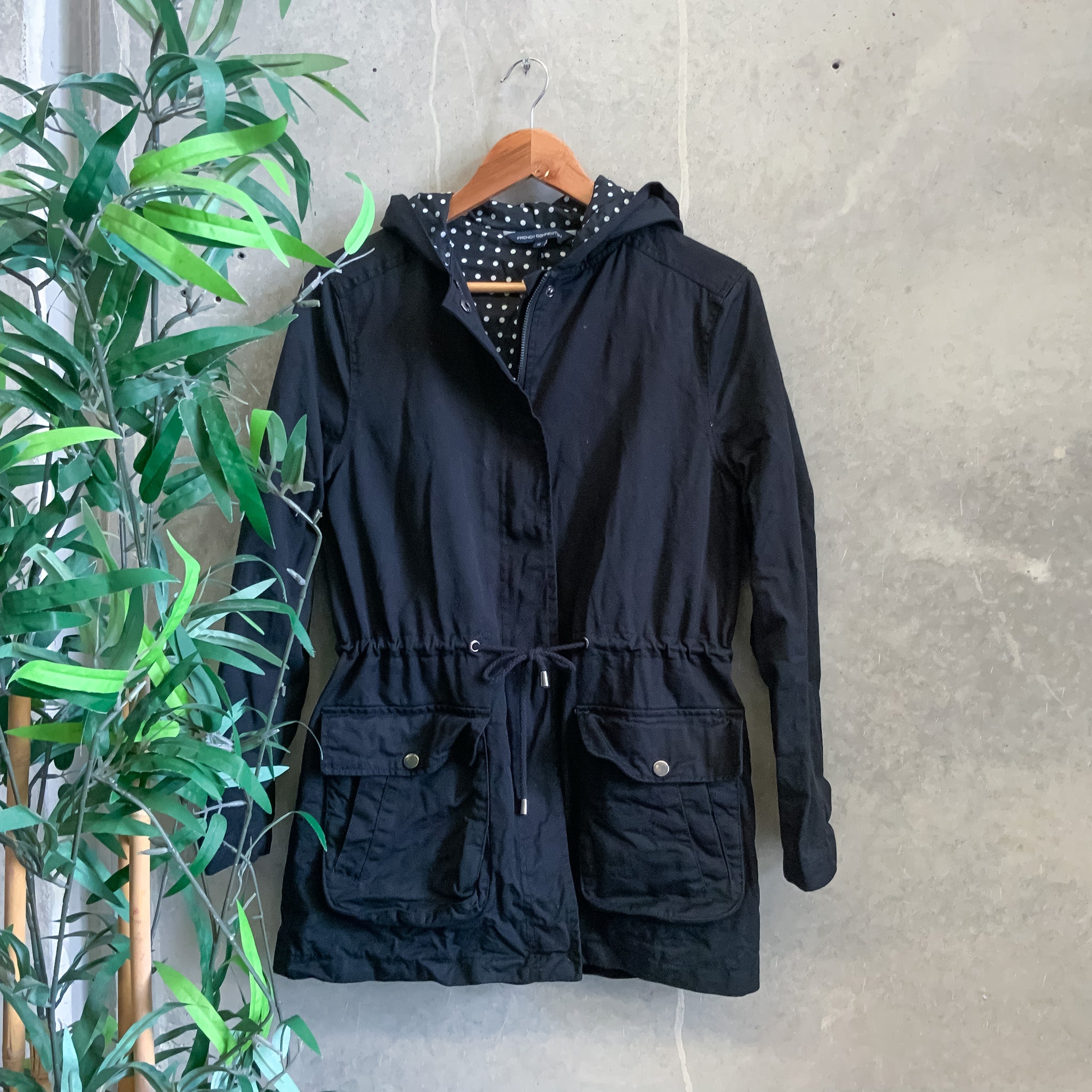 FRENCH CONNECTION Ladies Black Hooded Parka Jacket - Size 8