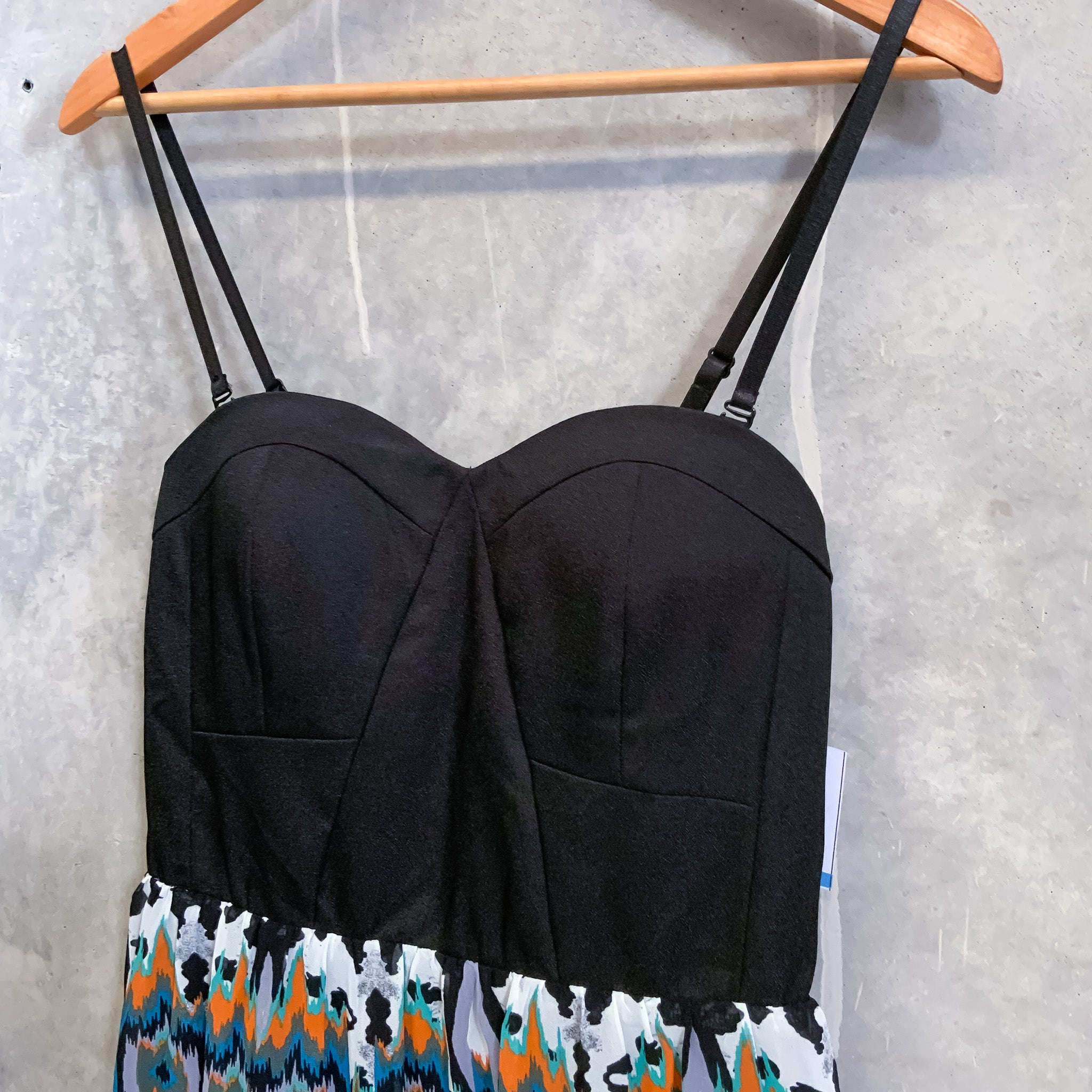 BNWT CHASING KATE Black Corset Top Blue Aztec Print Corset Maxi Dress - Size 14