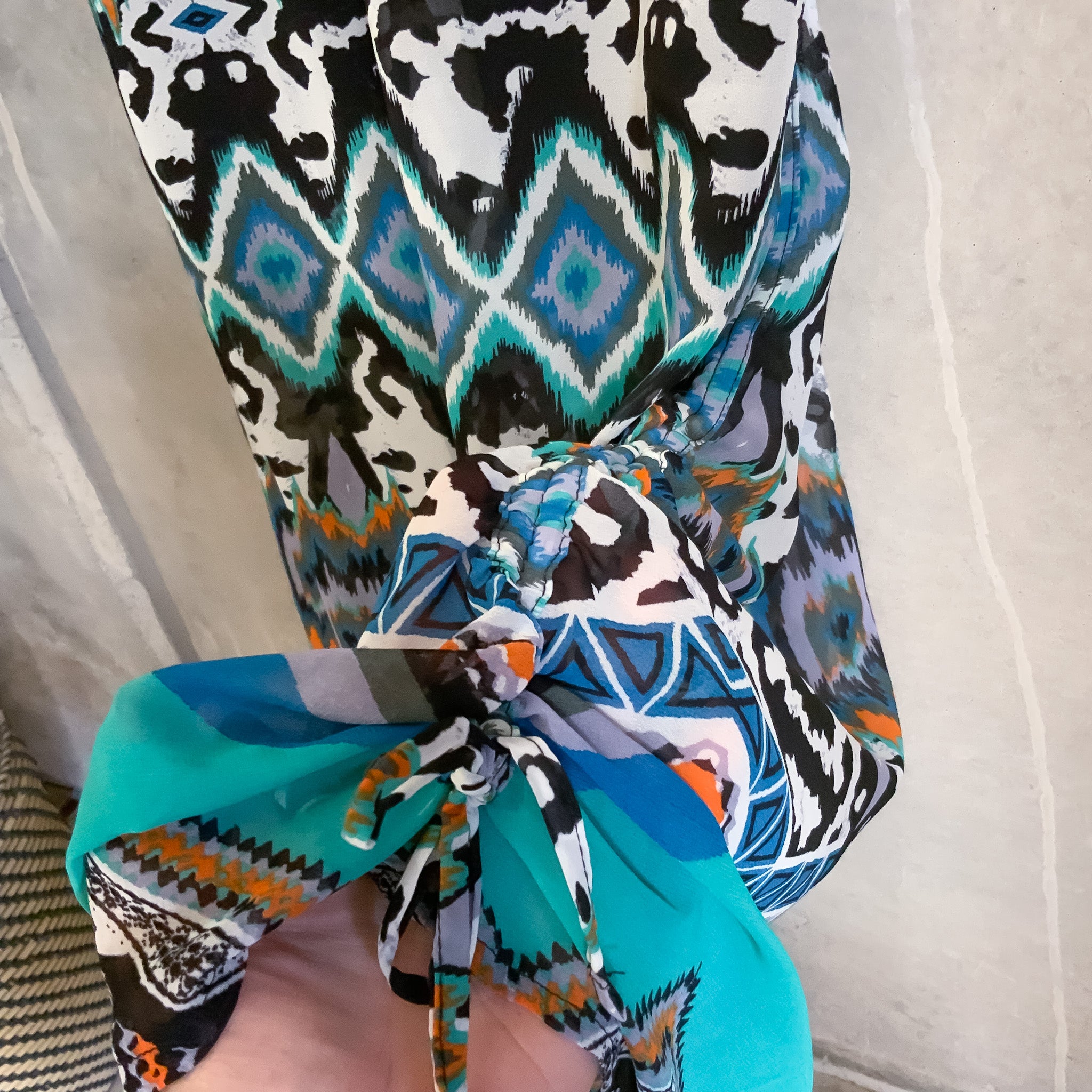 BNWT CHASING KATE Black Corset Top Blue Aztec Print Corset Maxi Dress - Size 14