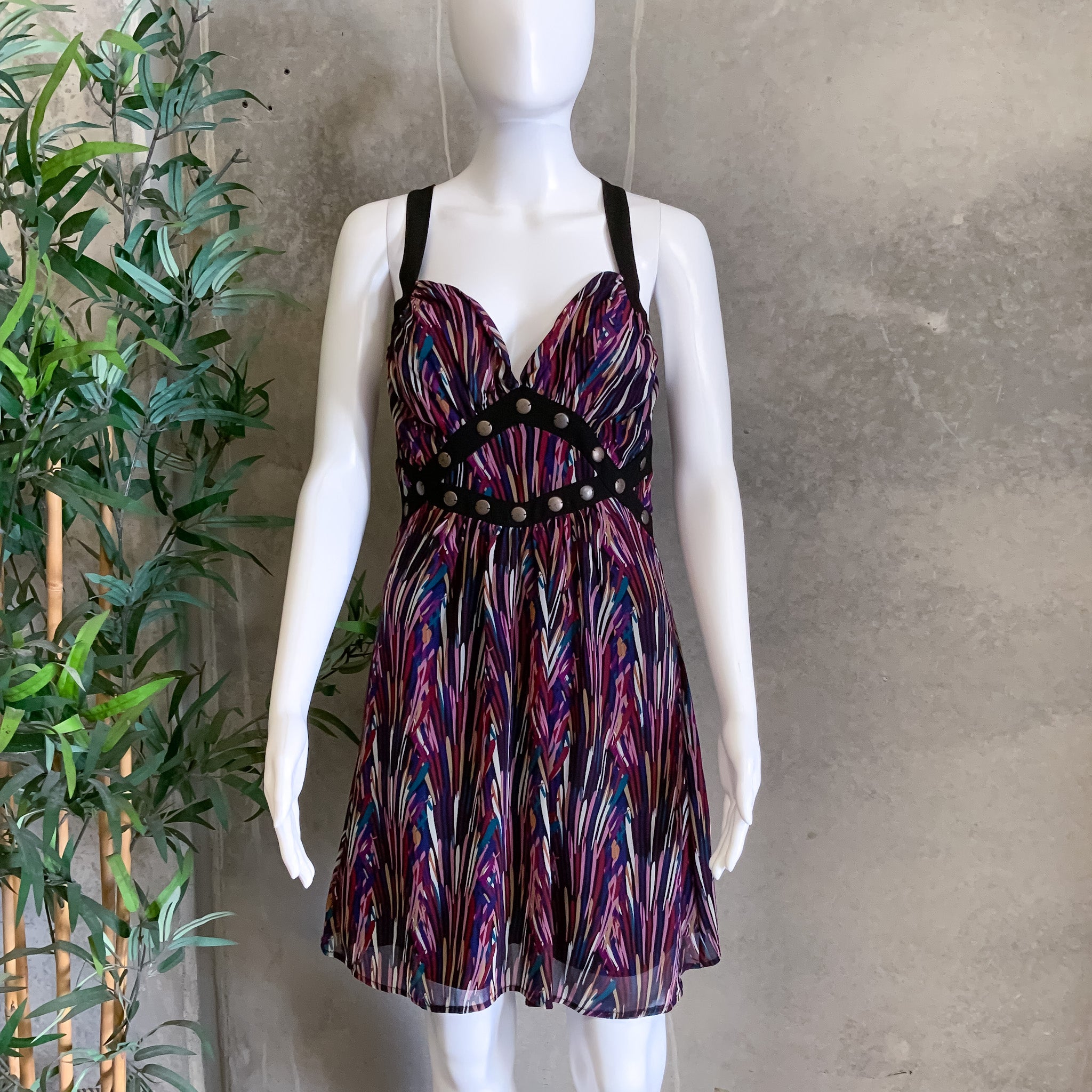 SISSY BOY Purple Abstract Print Studded Party Dress - Size 8