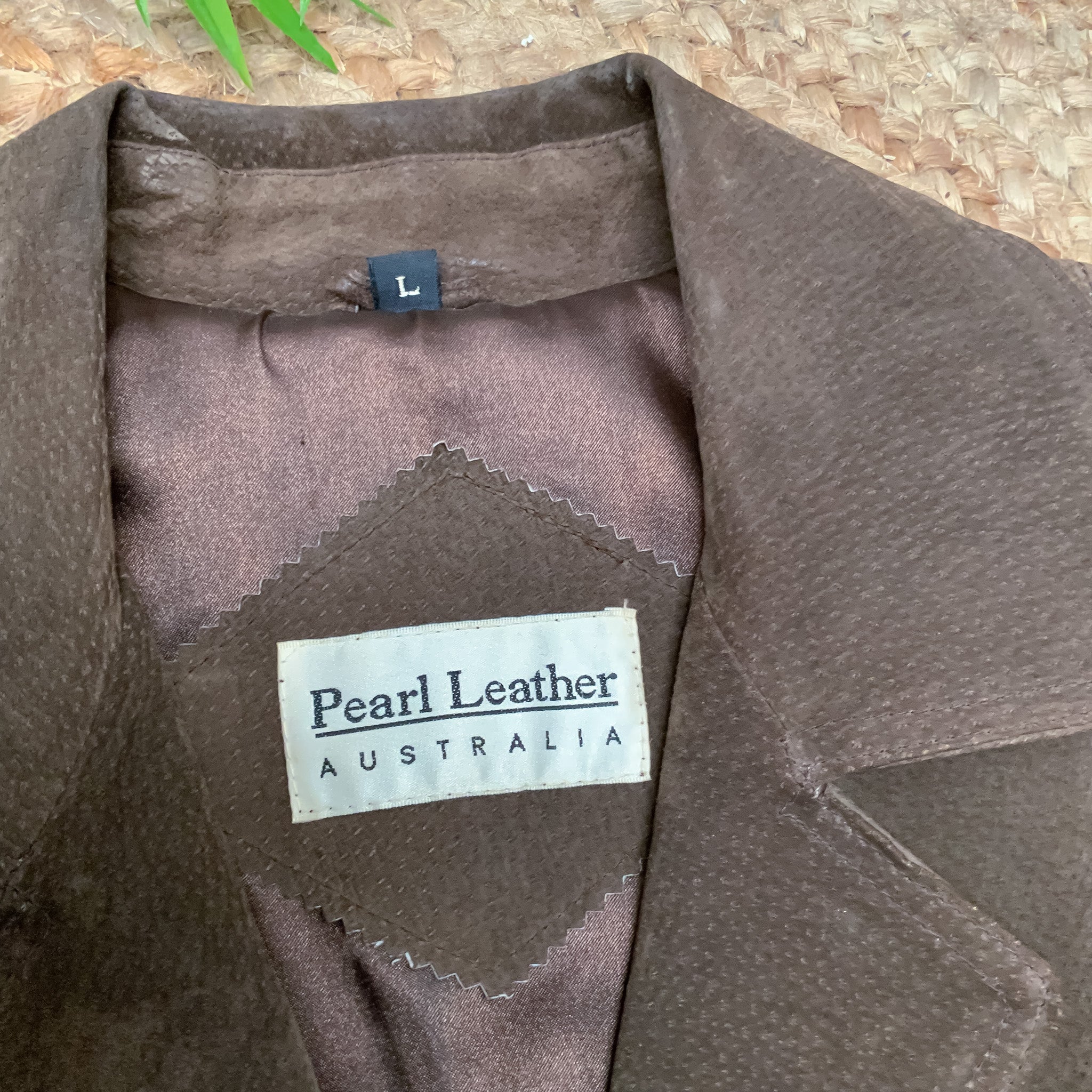 VINTAGE PEARL LEATHER Ladies Brown Leather Coat Jacket - Size 14