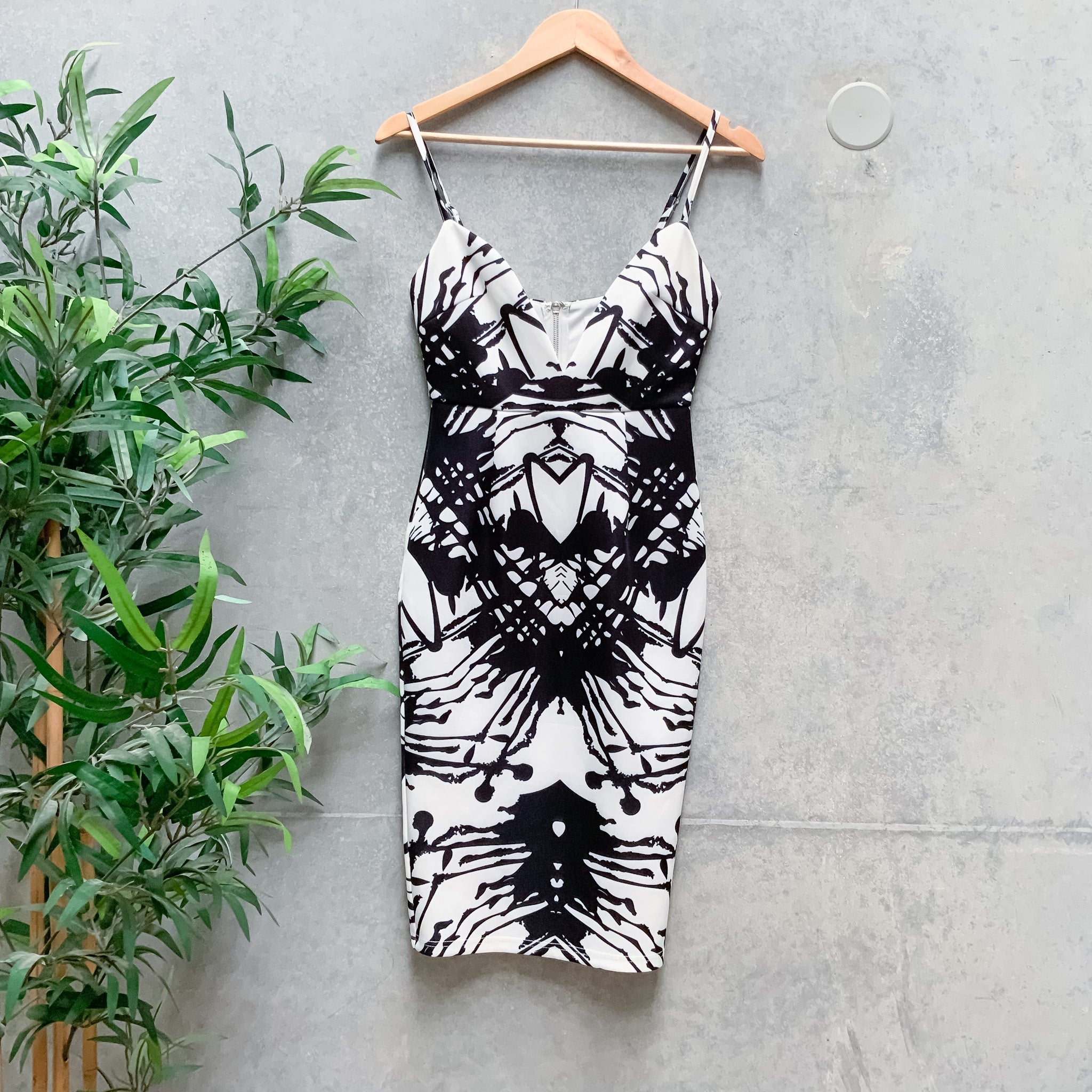 TIGER MIST Ladies Monochrome Print Bodycon Pencil Dress - Size S