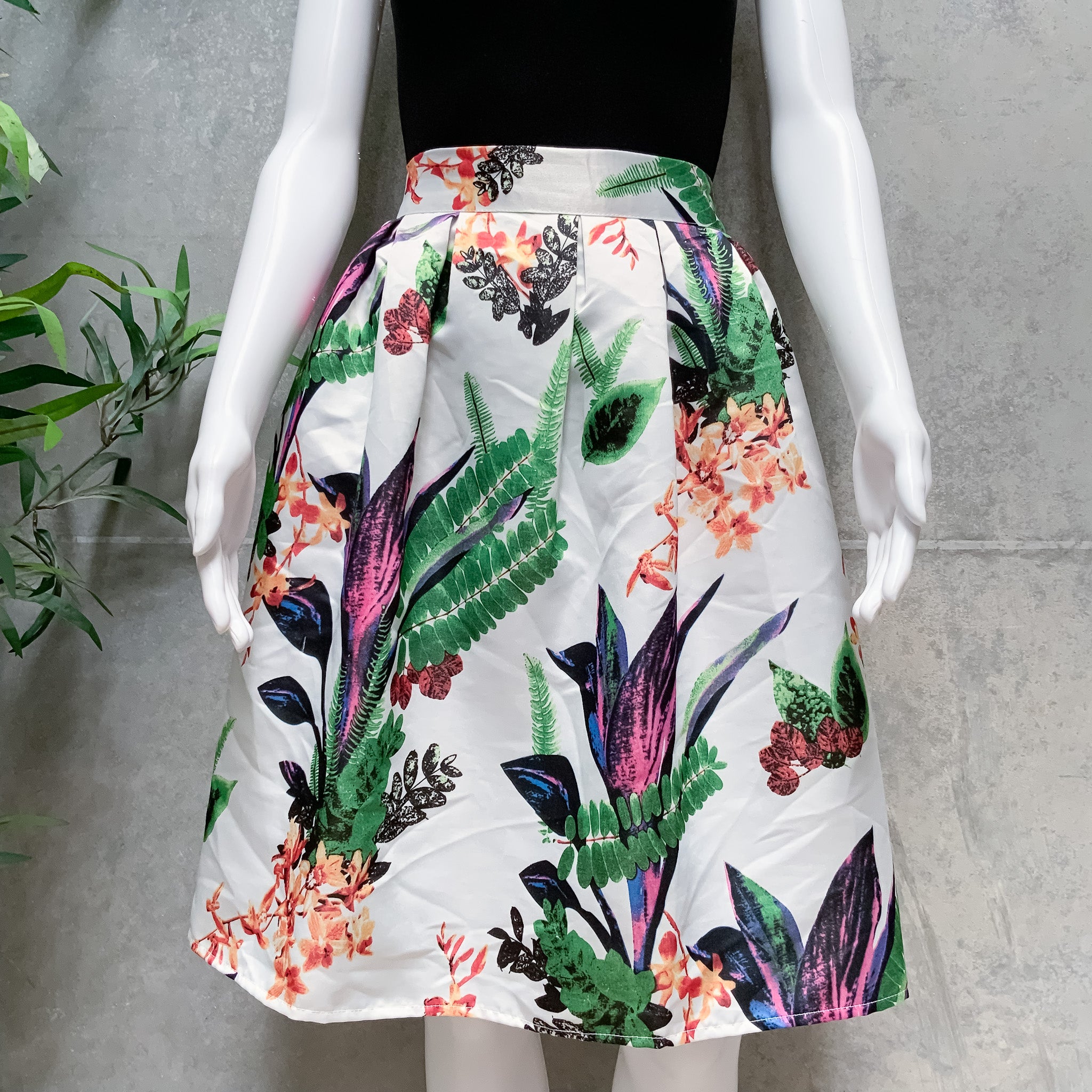 Womens Multicolour Pleated Tropical Floral Print A-Line Skirt - Size 6
