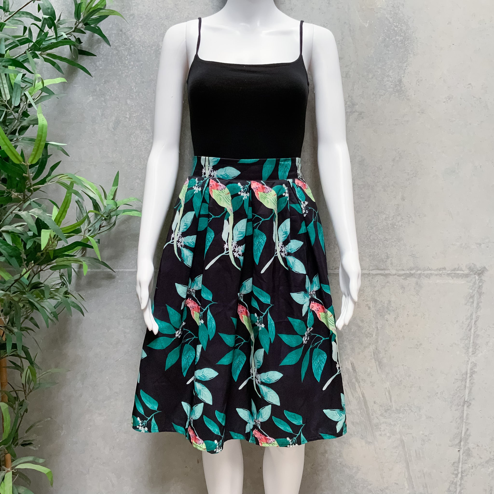 Womens Black Green Pleated A Line Floral Print A-Line Skirt - Size 6
