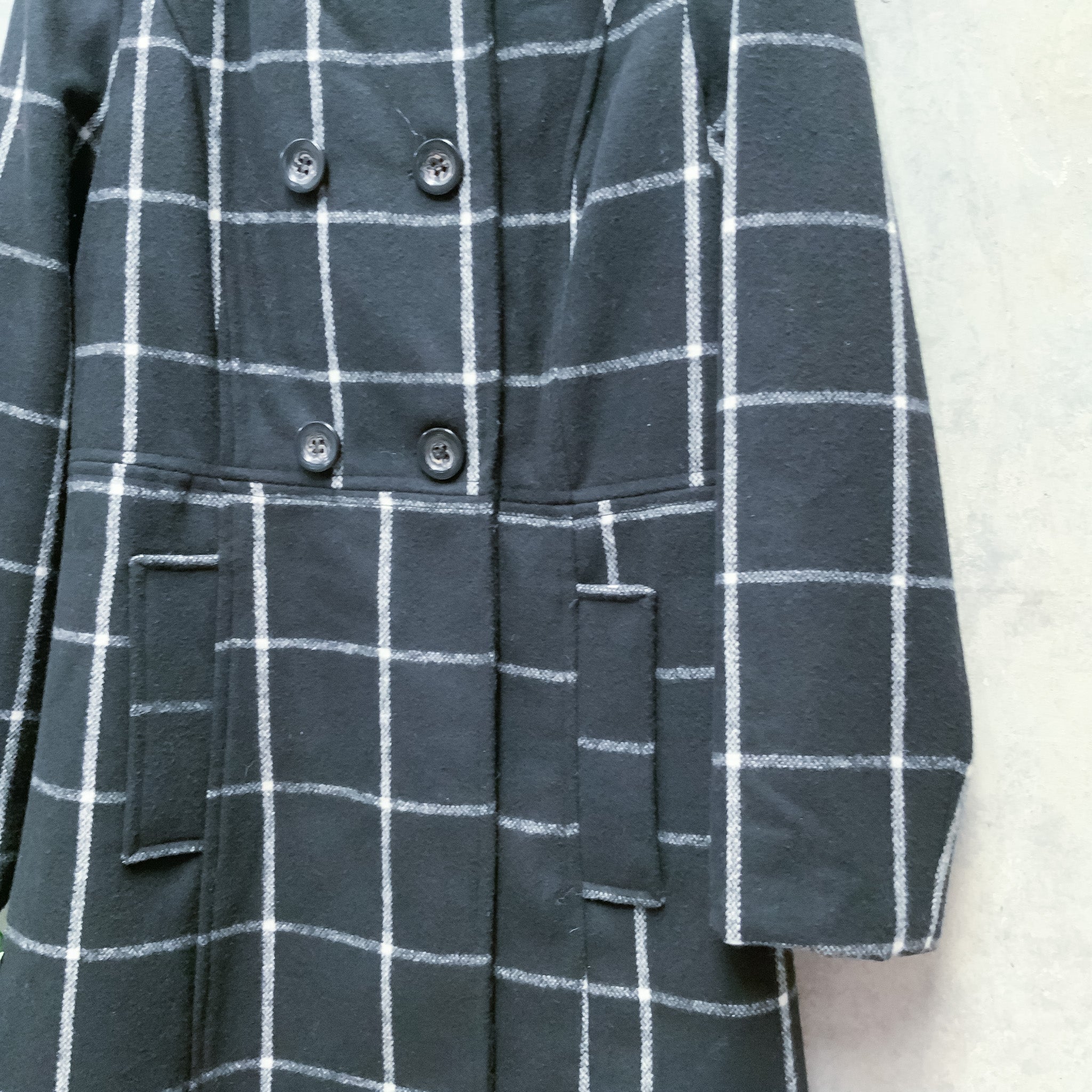 SAVANNAH Ladies Monochrome Plaid Trench Coat Jacket - Size 8