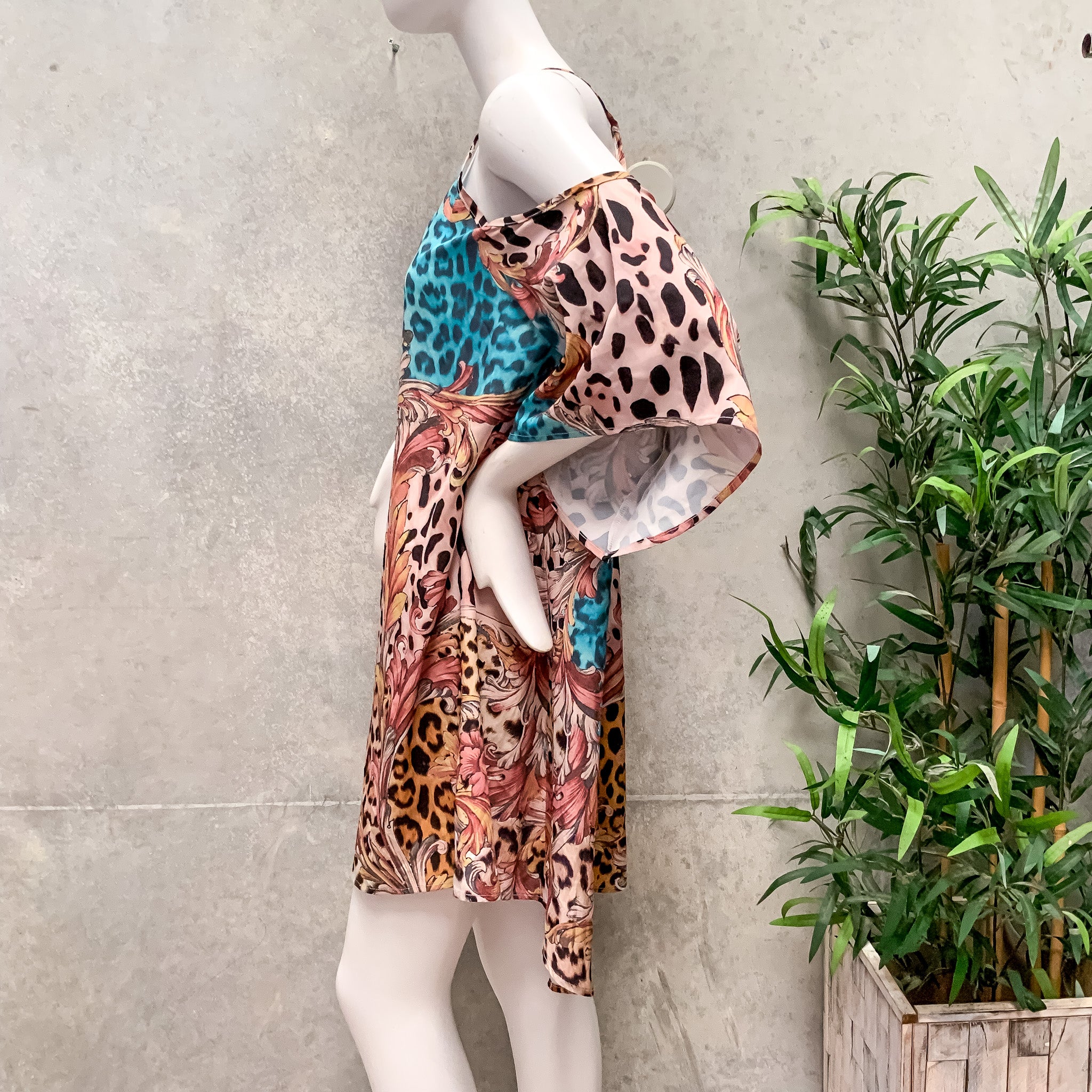 CHICME Cold Shoulder Satin Cheetah Print Aline Mini Dress - Size M