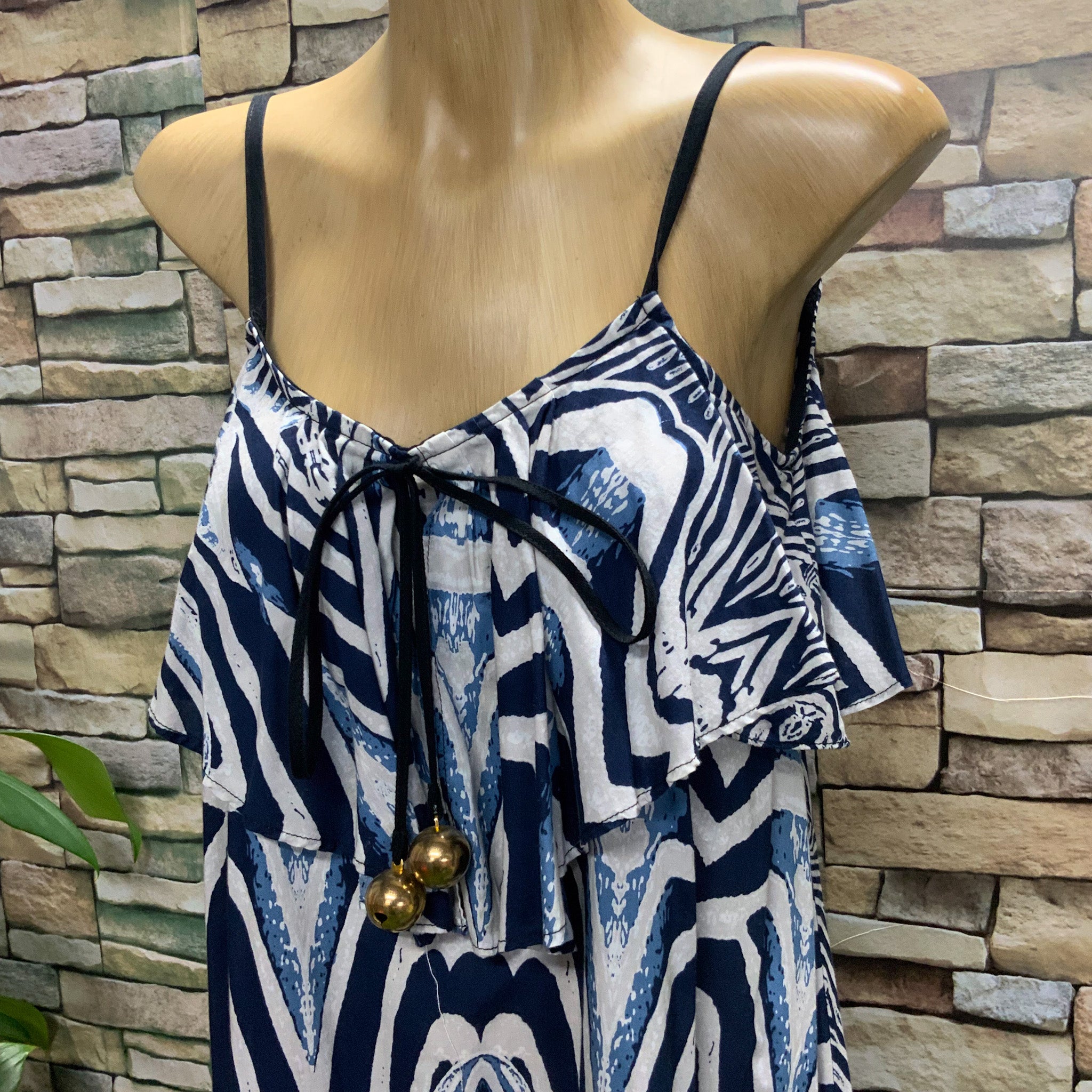 SHONA JOY Blue Zebra Abstract Print Cotton Casual Dress- Size 6