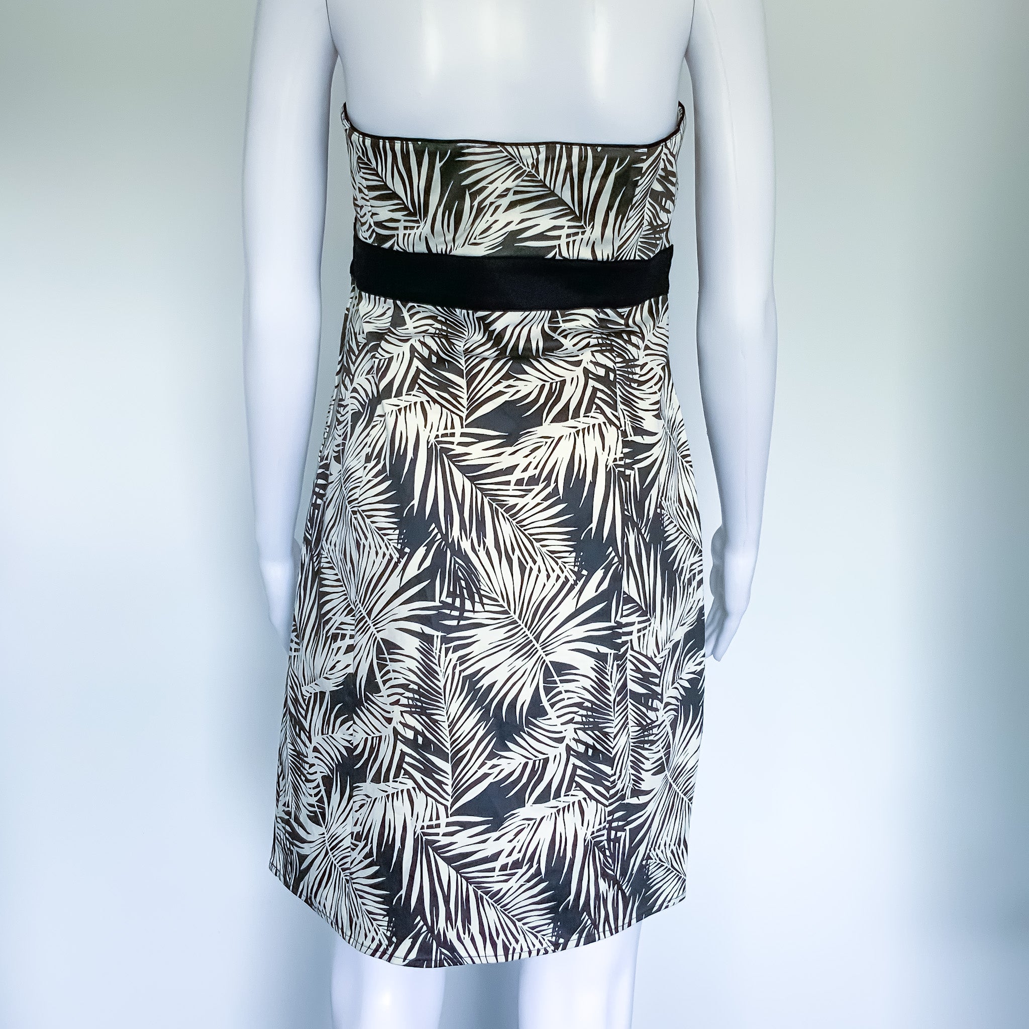 H&M Tropical Tropical Leaf Print Strapless Cocktail Dress - Size 12