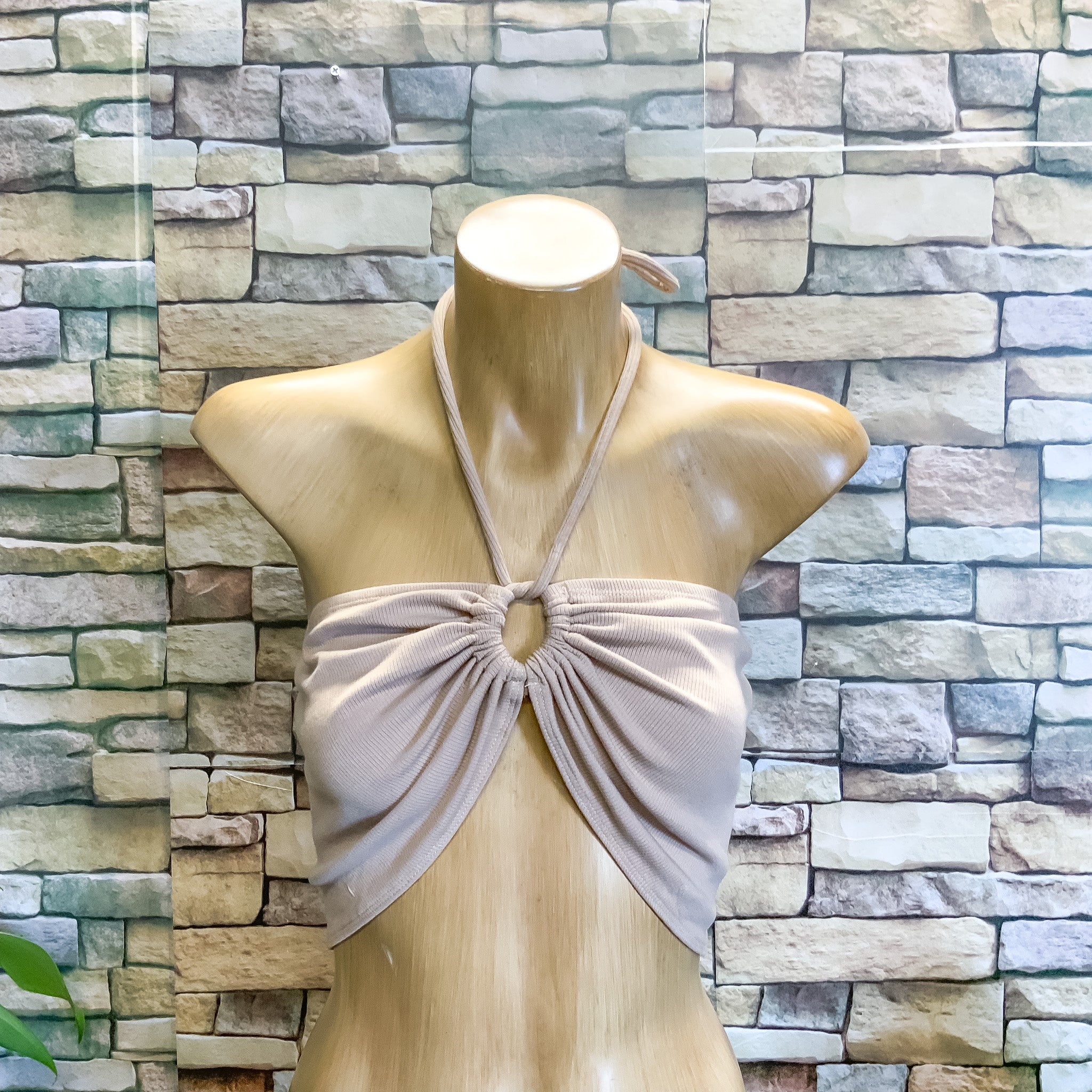BNWT Princess Polly Latiana Ribbed Crop Top - Beige Size 10