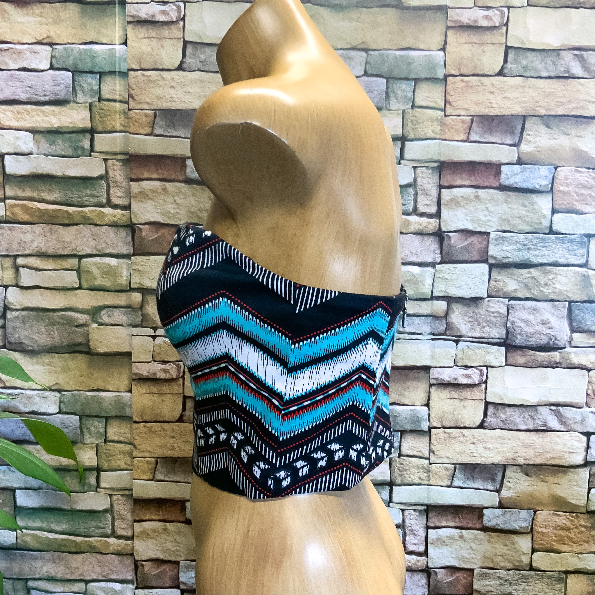 BARDOT Tribal Boho Aztec Print Crop Top Boob Tube Corset Bustier - Black/Blue Size 8