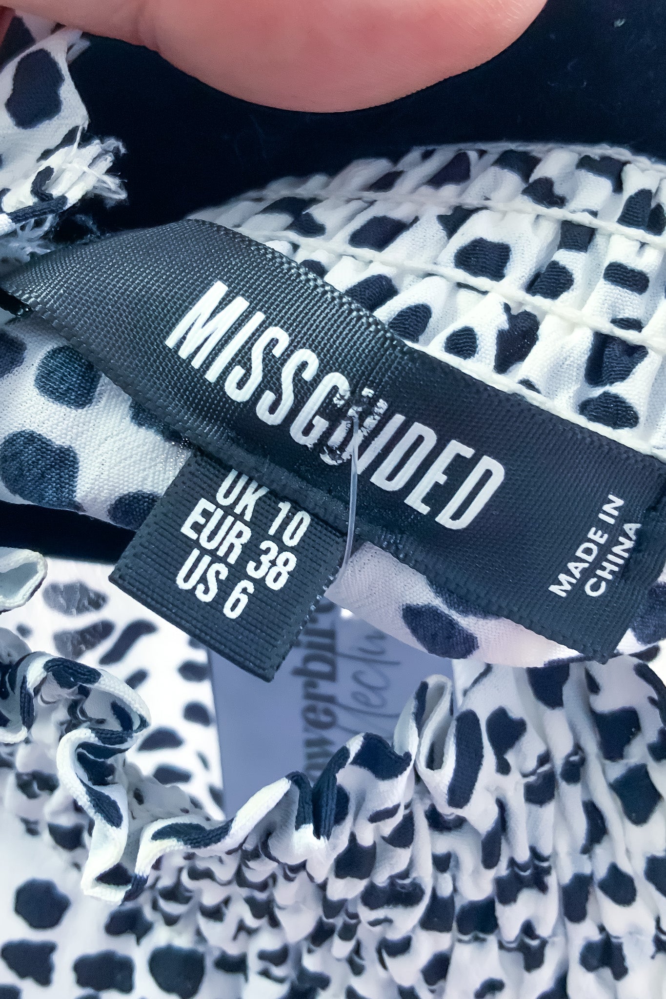 MISSGUIDED Ruched Monochrome Spotty Print High Neck Top - Size 10