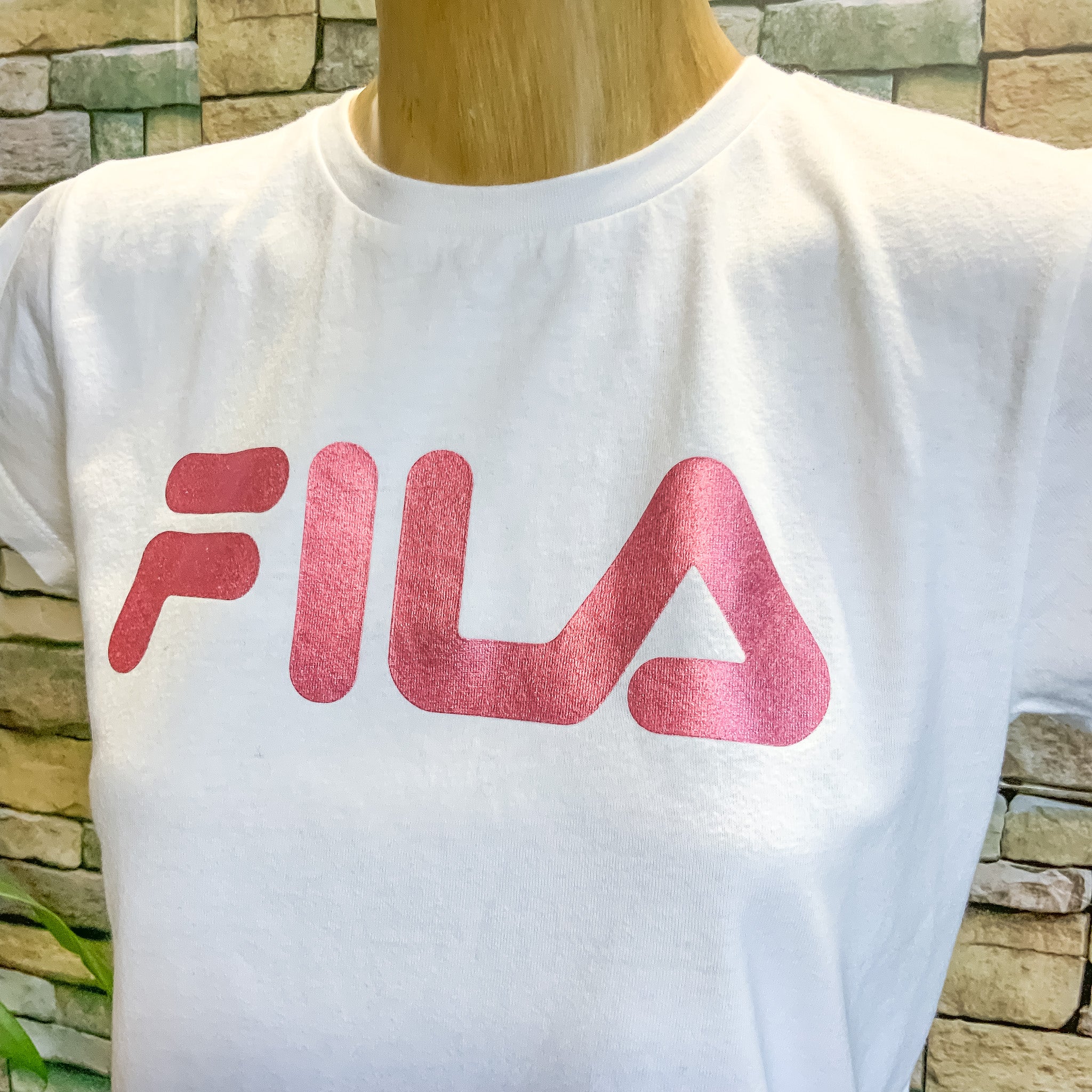 FILA Metallic Logo Print Crop Short Sleeve Tee - G12/W8