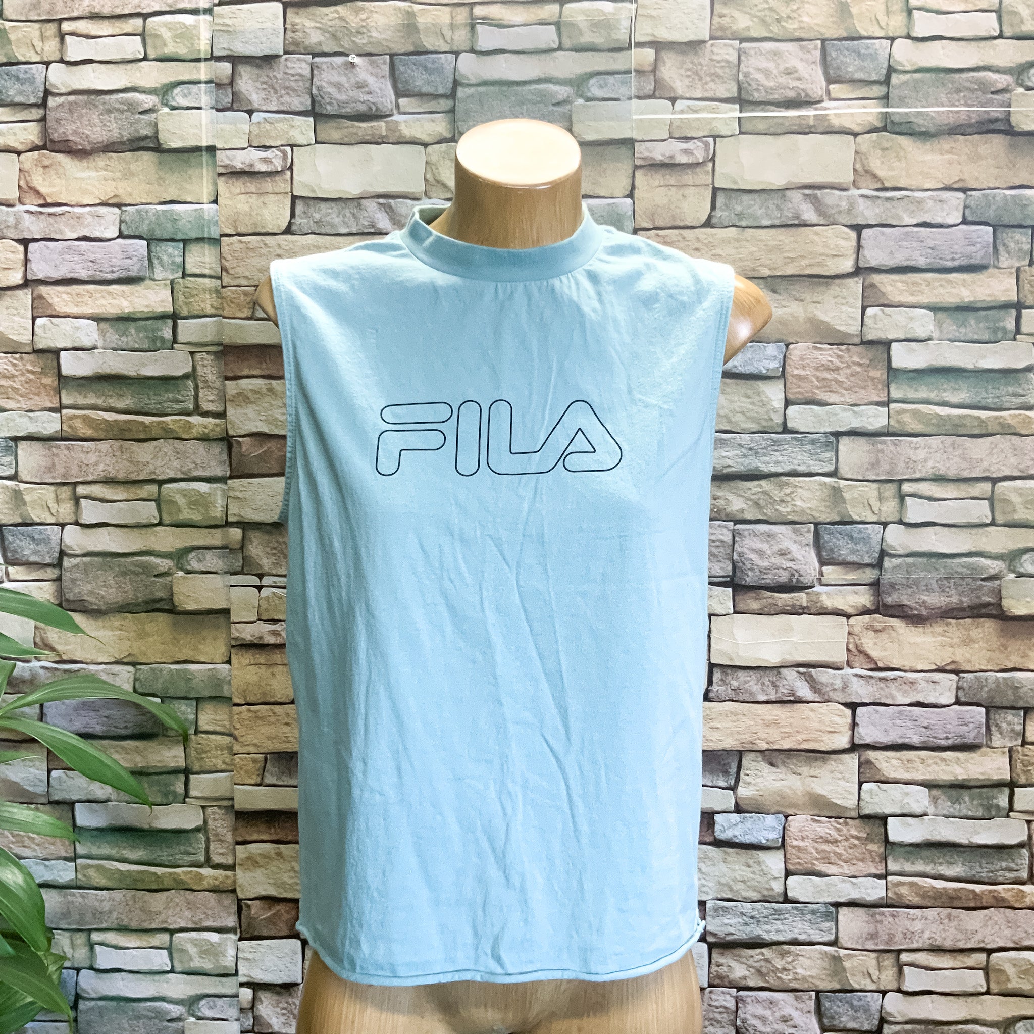 FILA Dusty Blue Logo Print Muscle Tee Tank - size 10