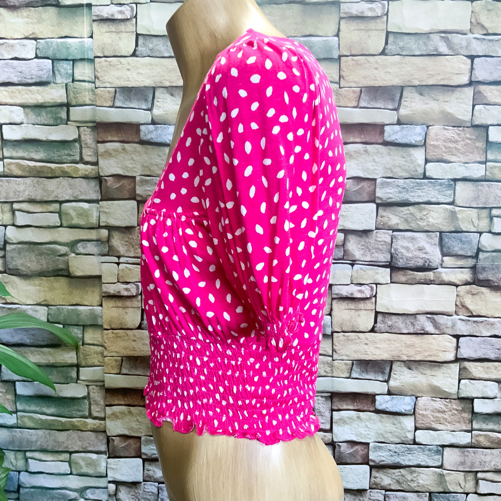 SPORTSGIRL Hot Pink Spotty Shirred Crop Top - Size S