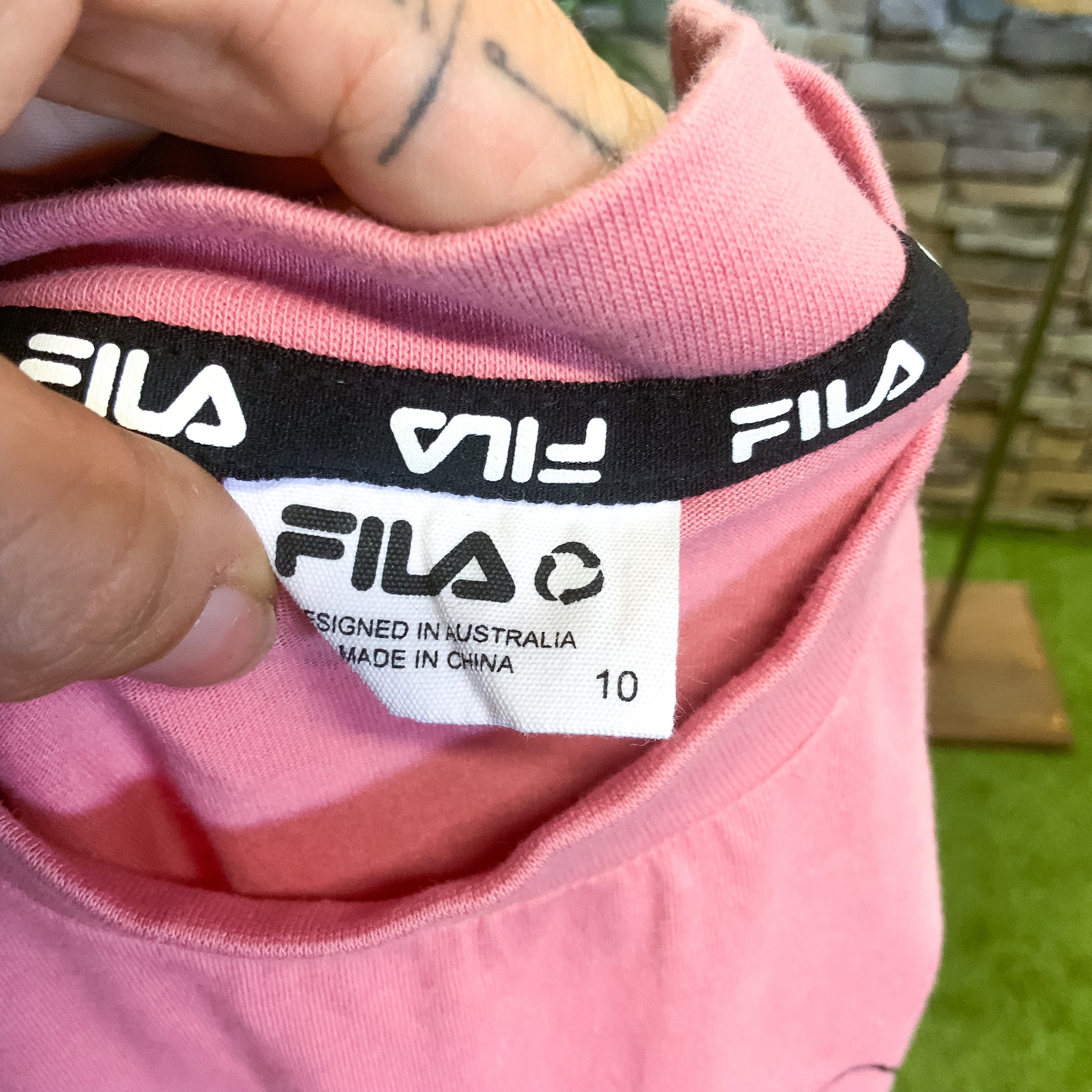 FILA Dusty Pink Logo Print Muscle Tee Tank - size 10