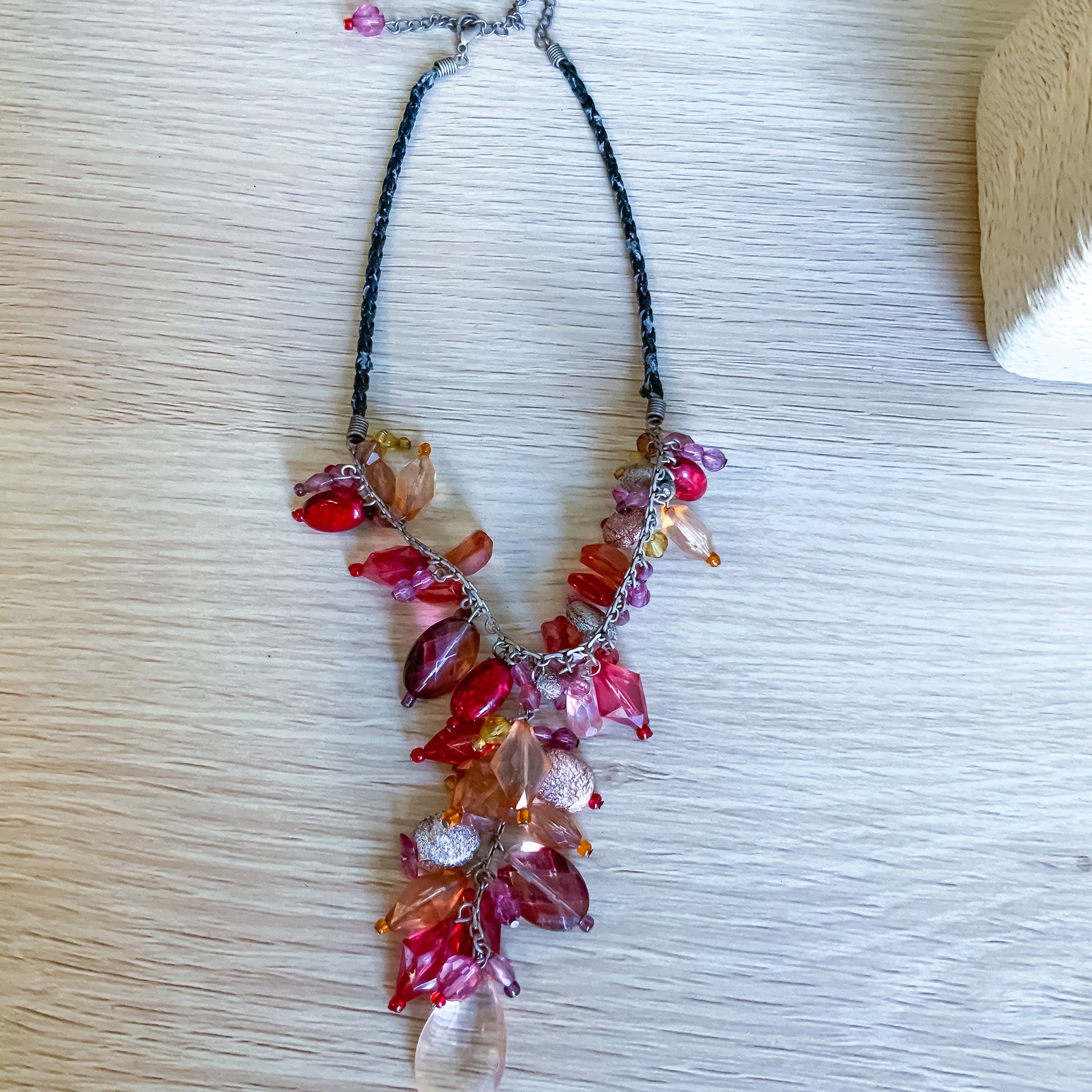 Ladies Red Crystal Waterfall Fashion Necklace - Pre Loved