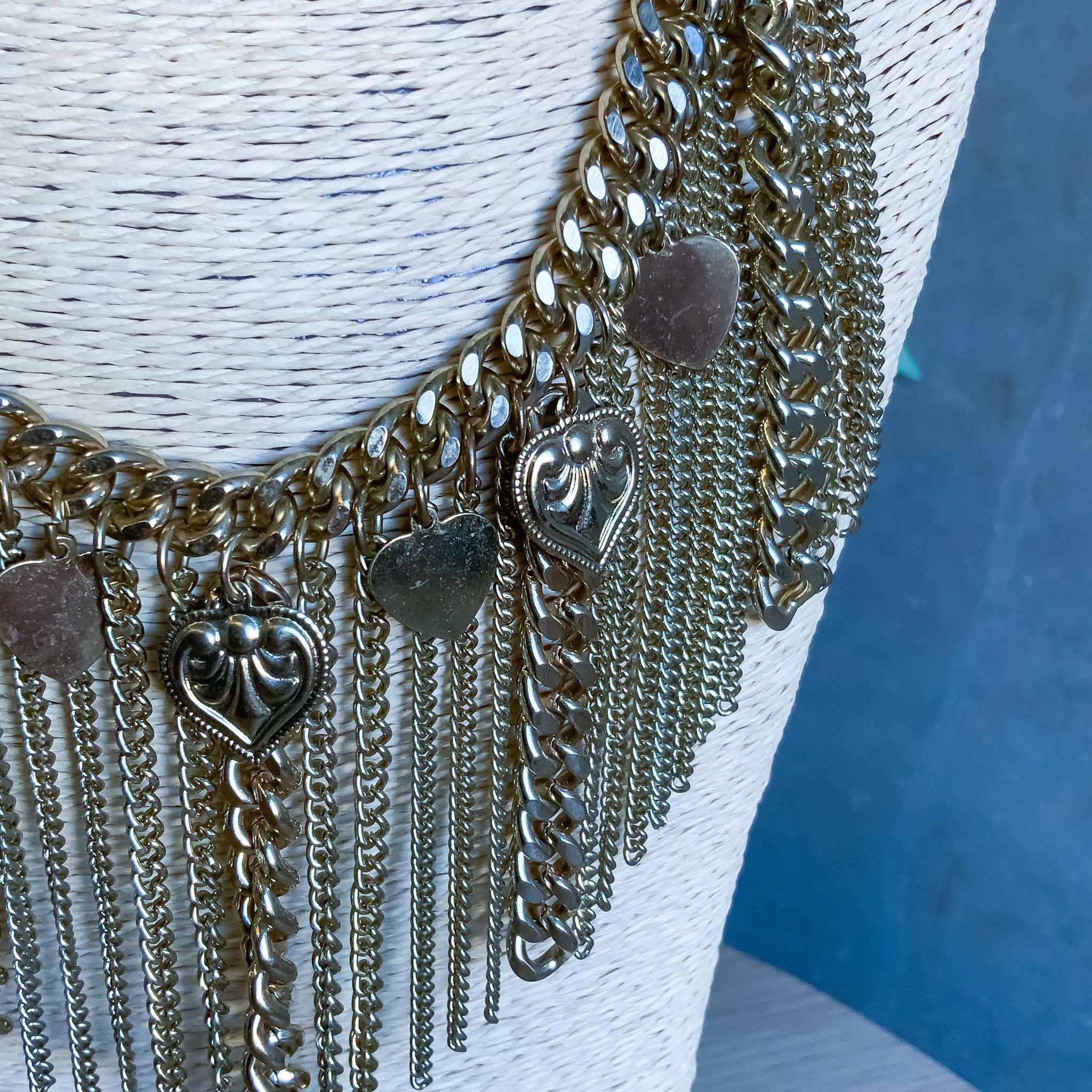 Gold Ladies Waterfall Heart Pendant Bib Fashion Necklace