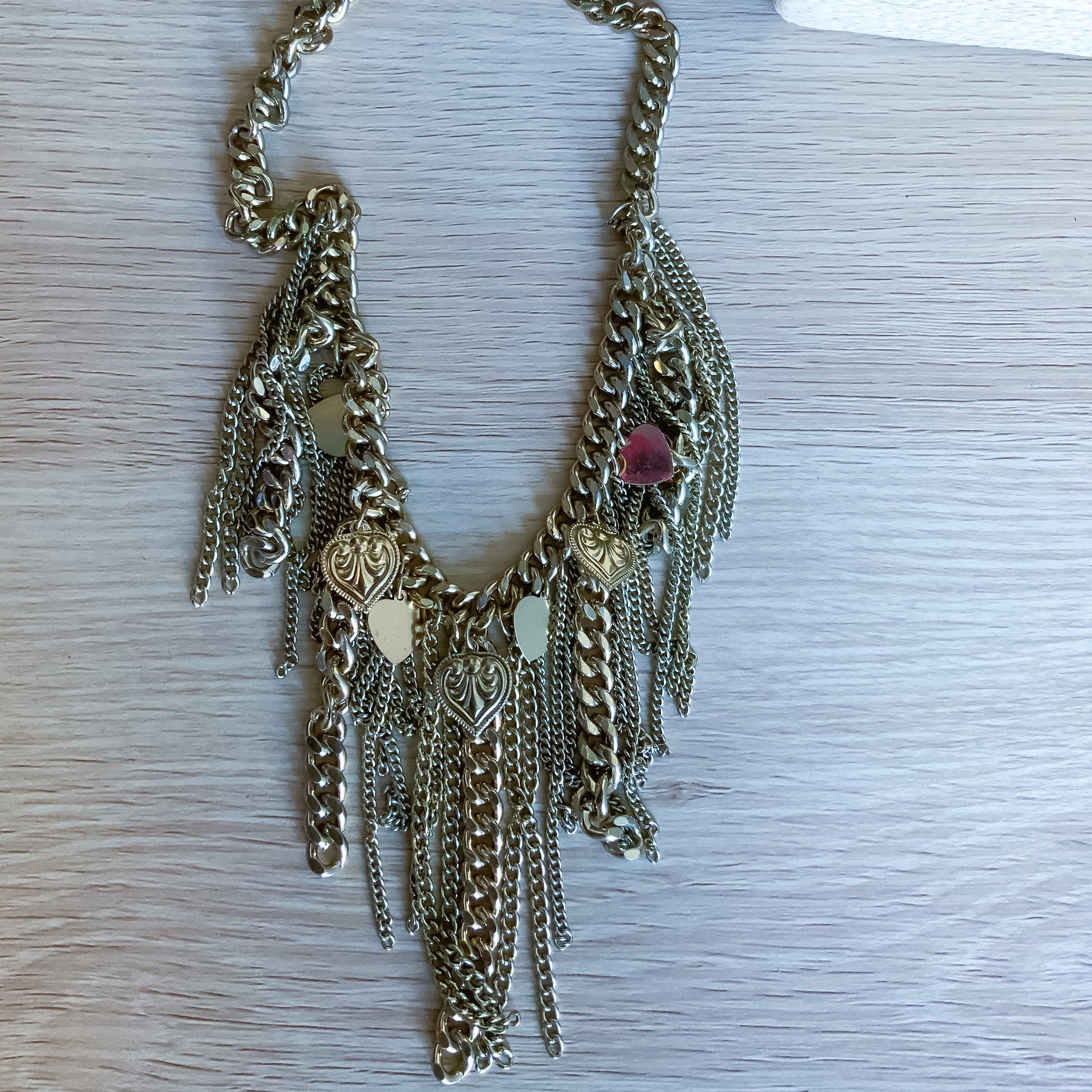 Gold Ladies Waterfall Heart Pendant Bib Fashion Necklace