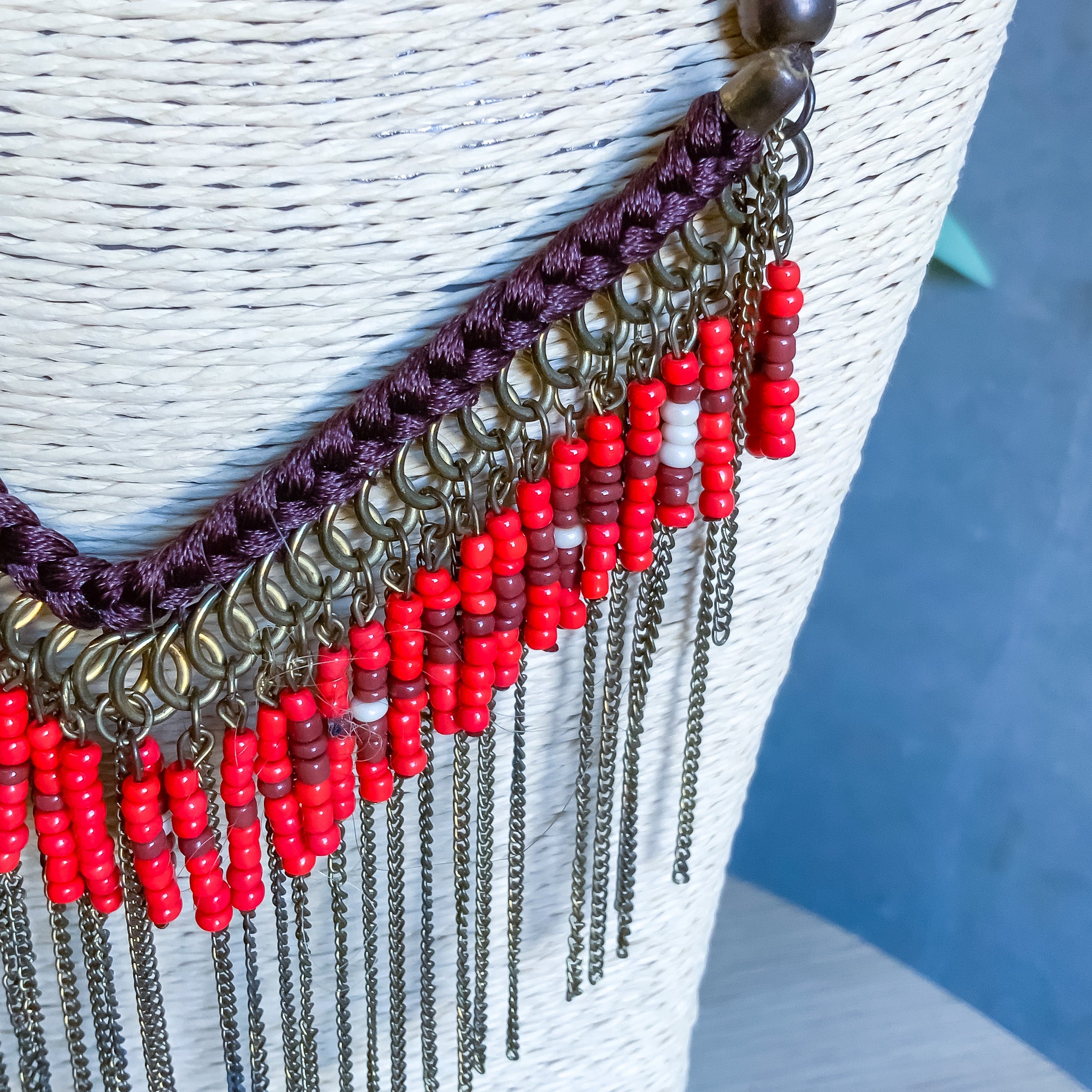 Ladies Tribal Waterfall Beaded Bib Fashion Necklace - Pre Loved