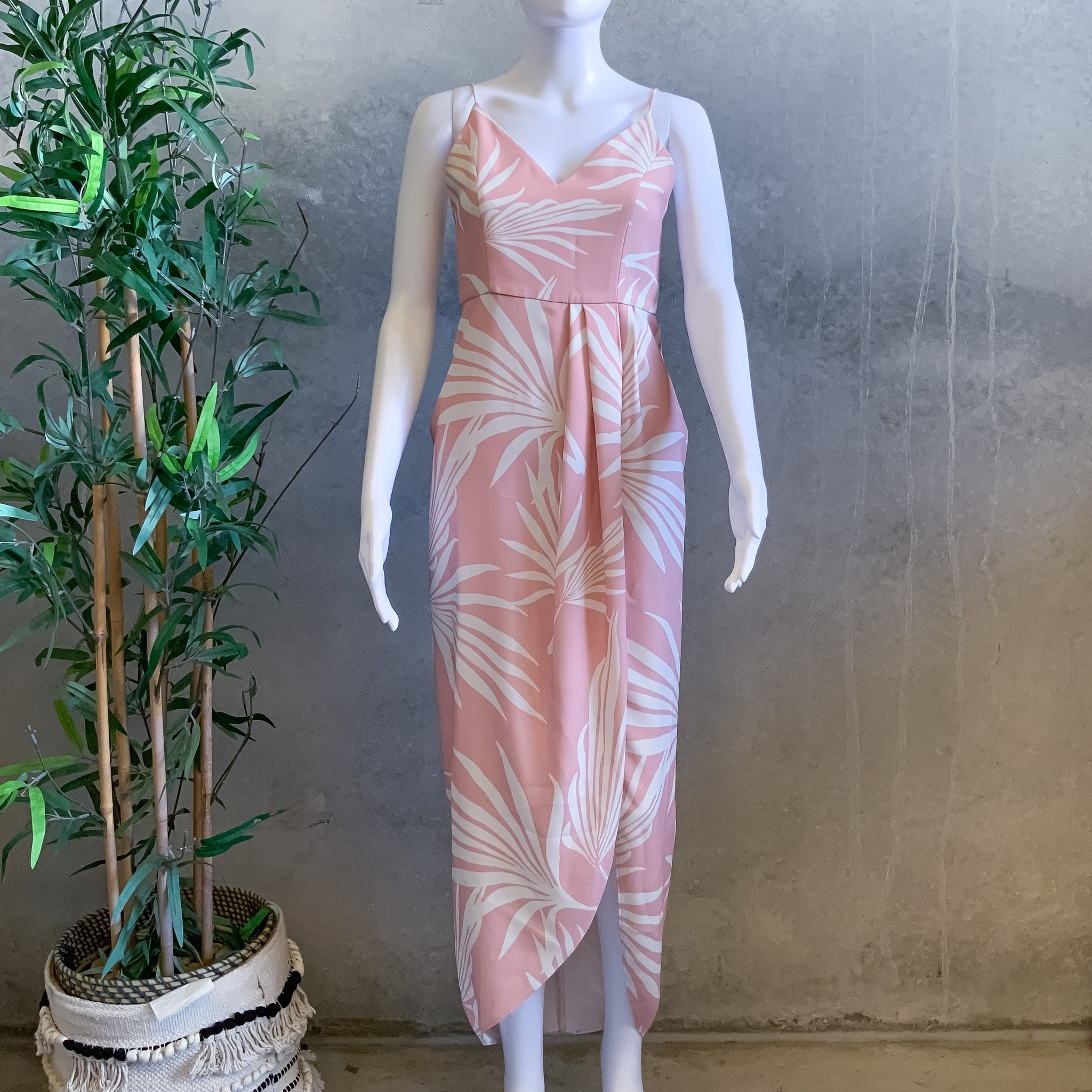 GRACE WILLOW Womens Pink Palm Print Cross Front Dress - Size 8