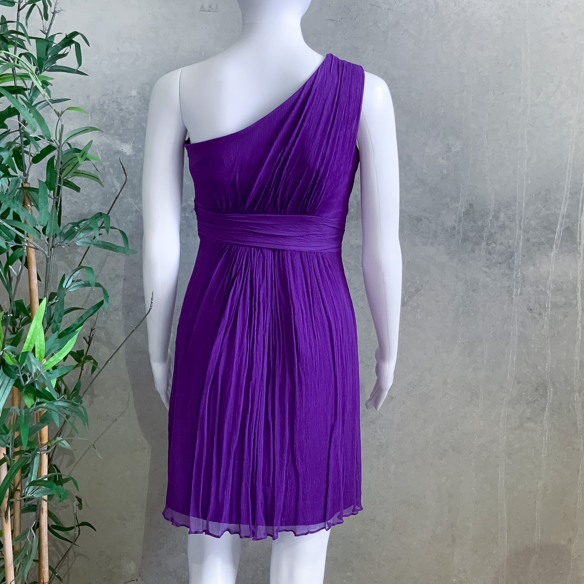 WAYNE COOPER Purple Chiffon Wrinkled One Shoulder Cocktail Dress - Size 8