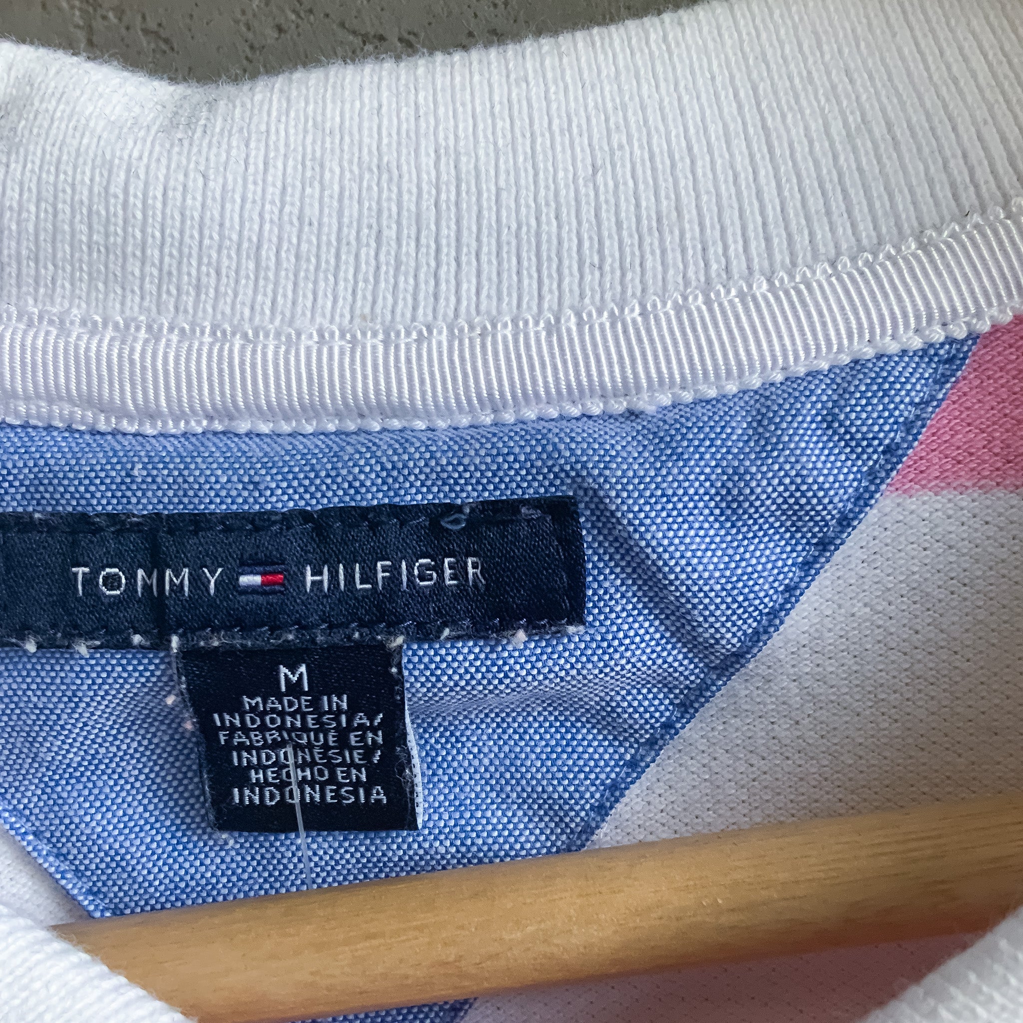 TOMMY HILFIGER Pink Striped Short Sleeve Polo Shirt - Size M