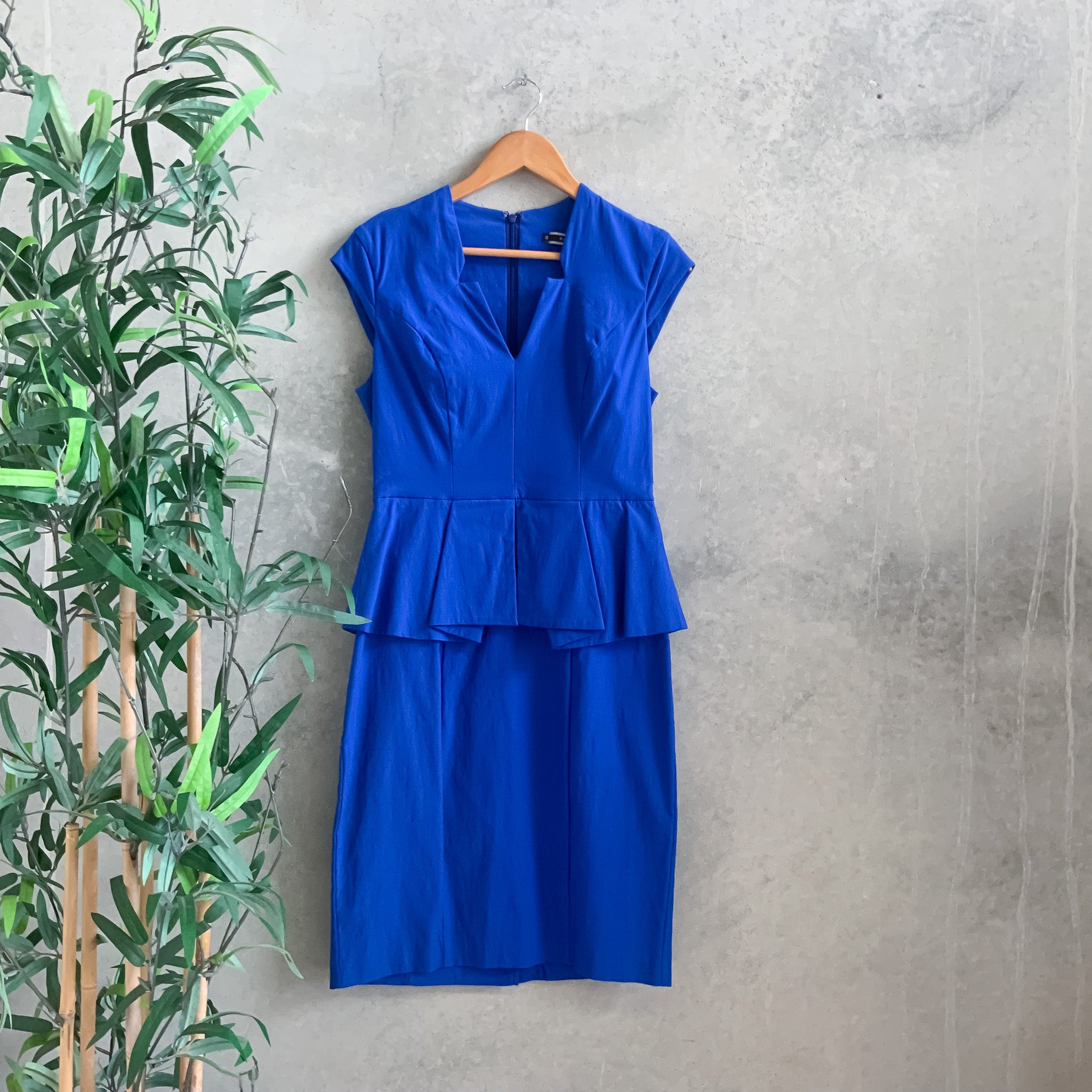 BASQUE Cobalt Blue Structured Peplum Pencil Dress - Size 10
