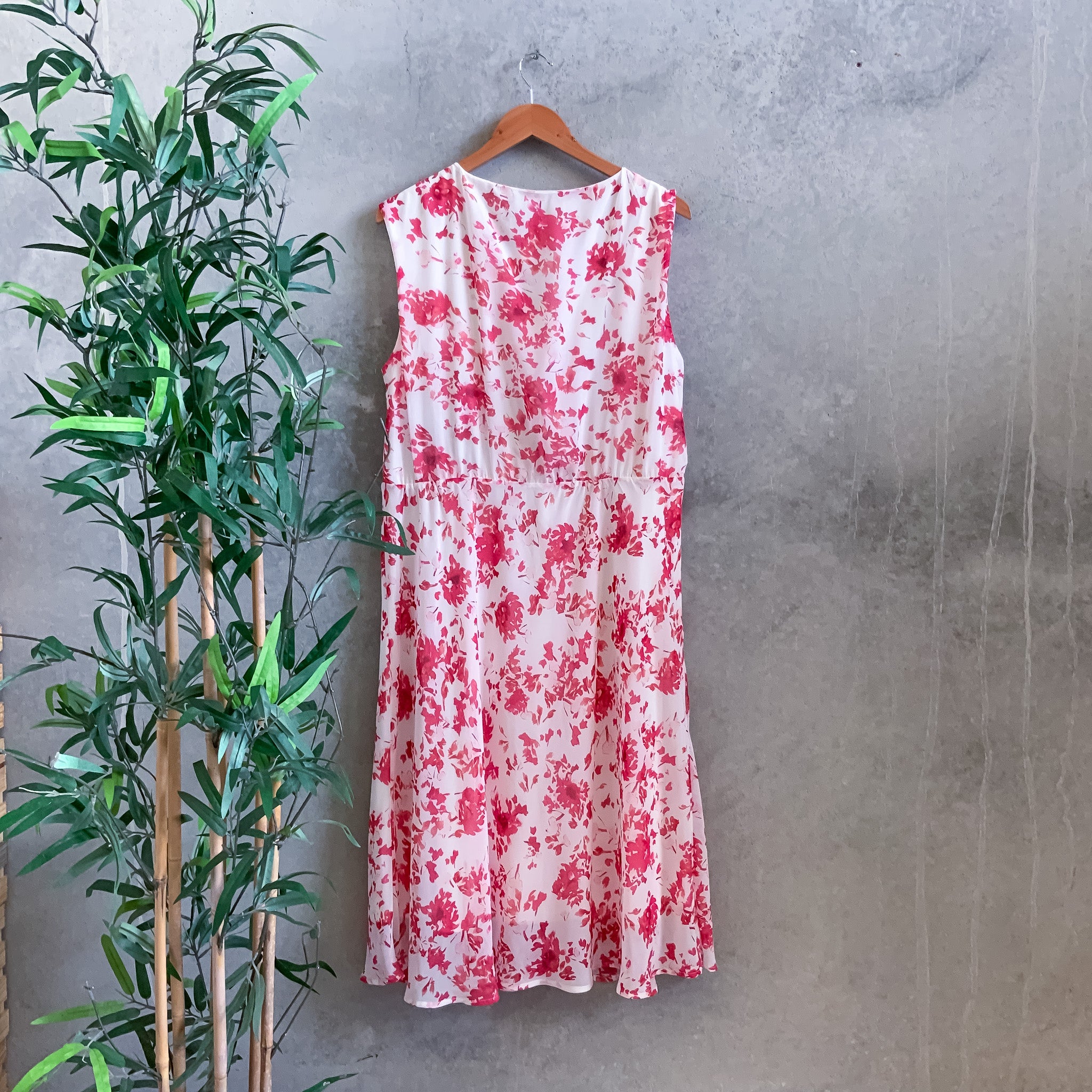 LIZ JORDAN Red White Floral Cowl Neckline Midi Dress - Size 16