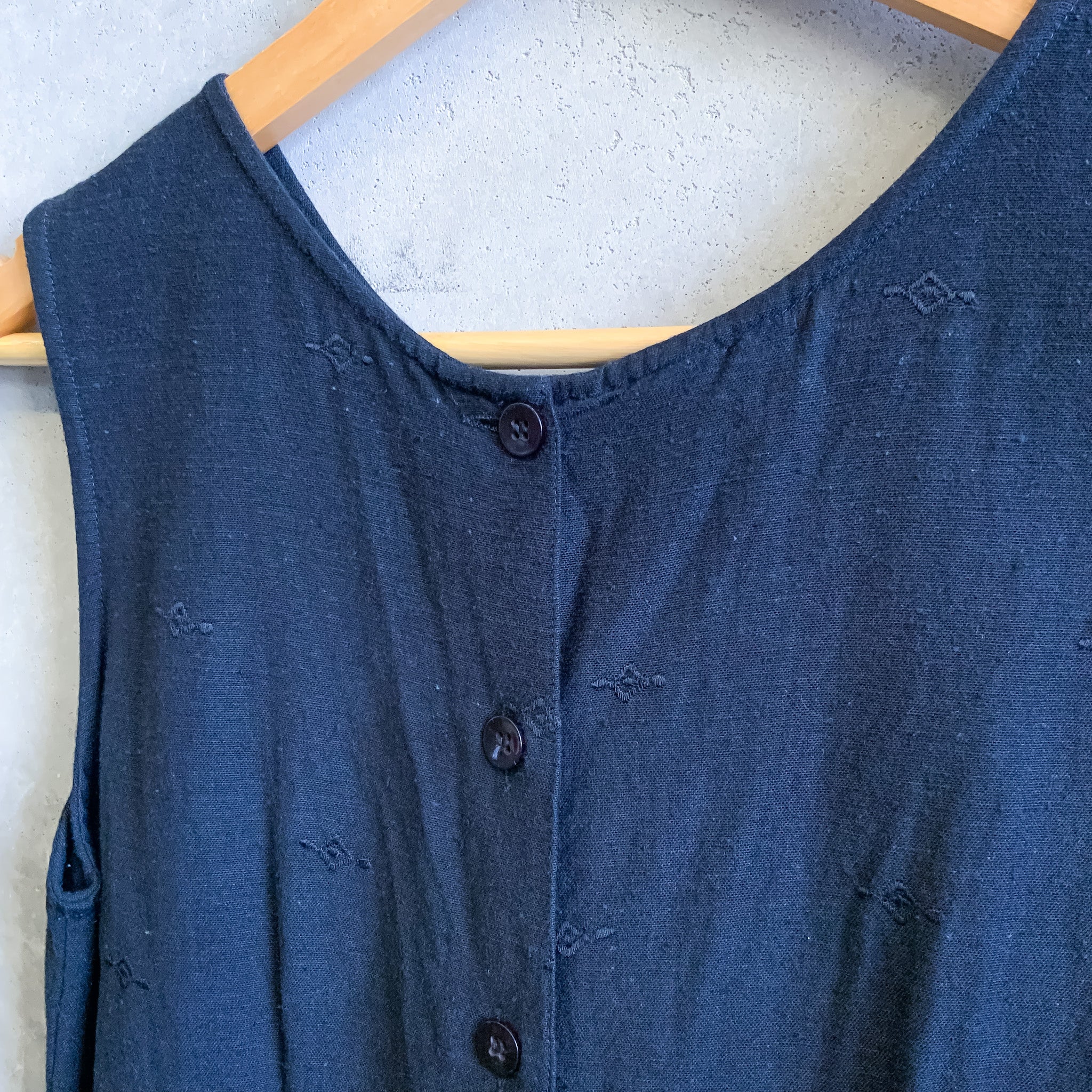 Vintage Linen Cotton Blend Button Up Back Fringed Shift Dress - Size 8