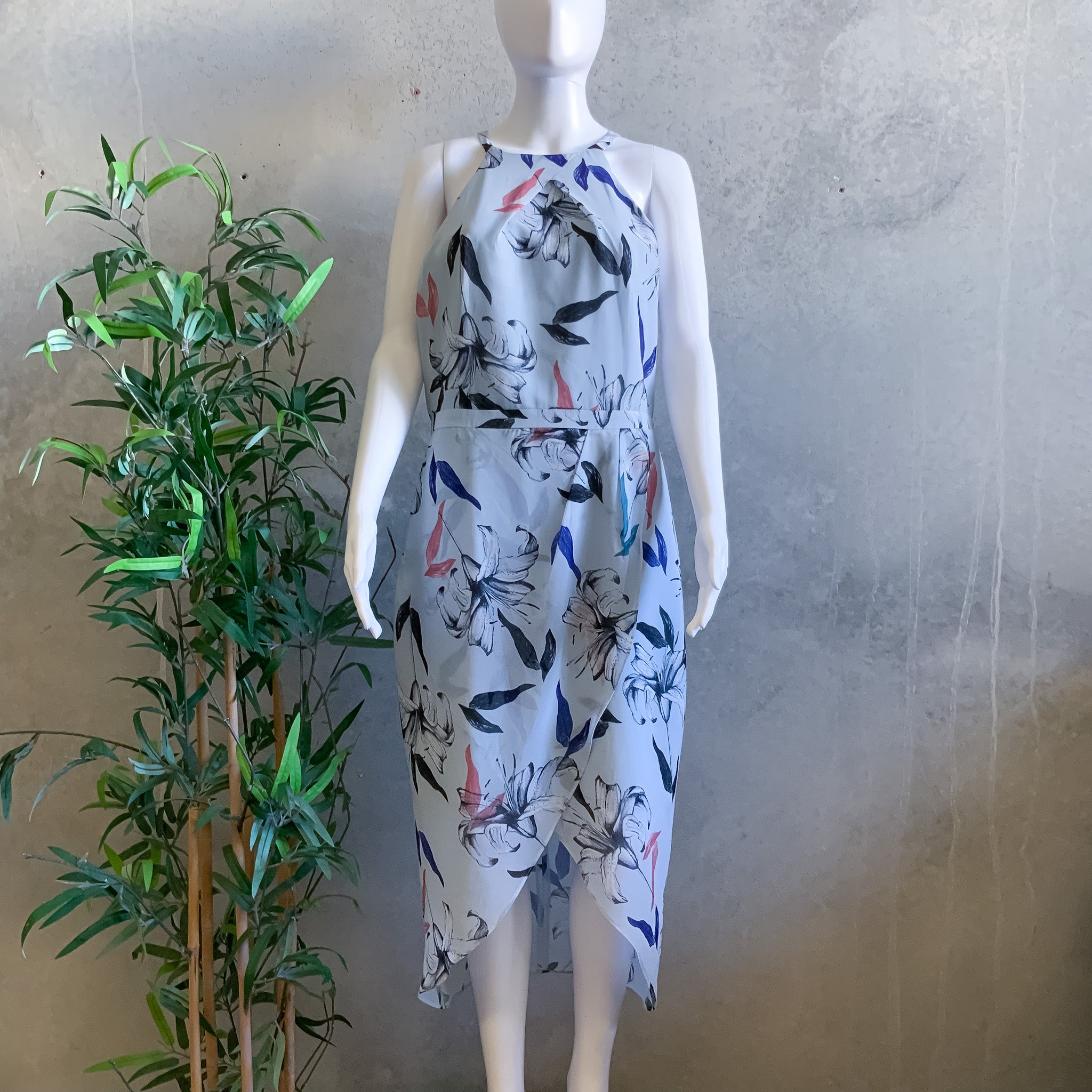 COOPER ST Blue Sleeveless Halter Floral Print Midi Dress - Size 14