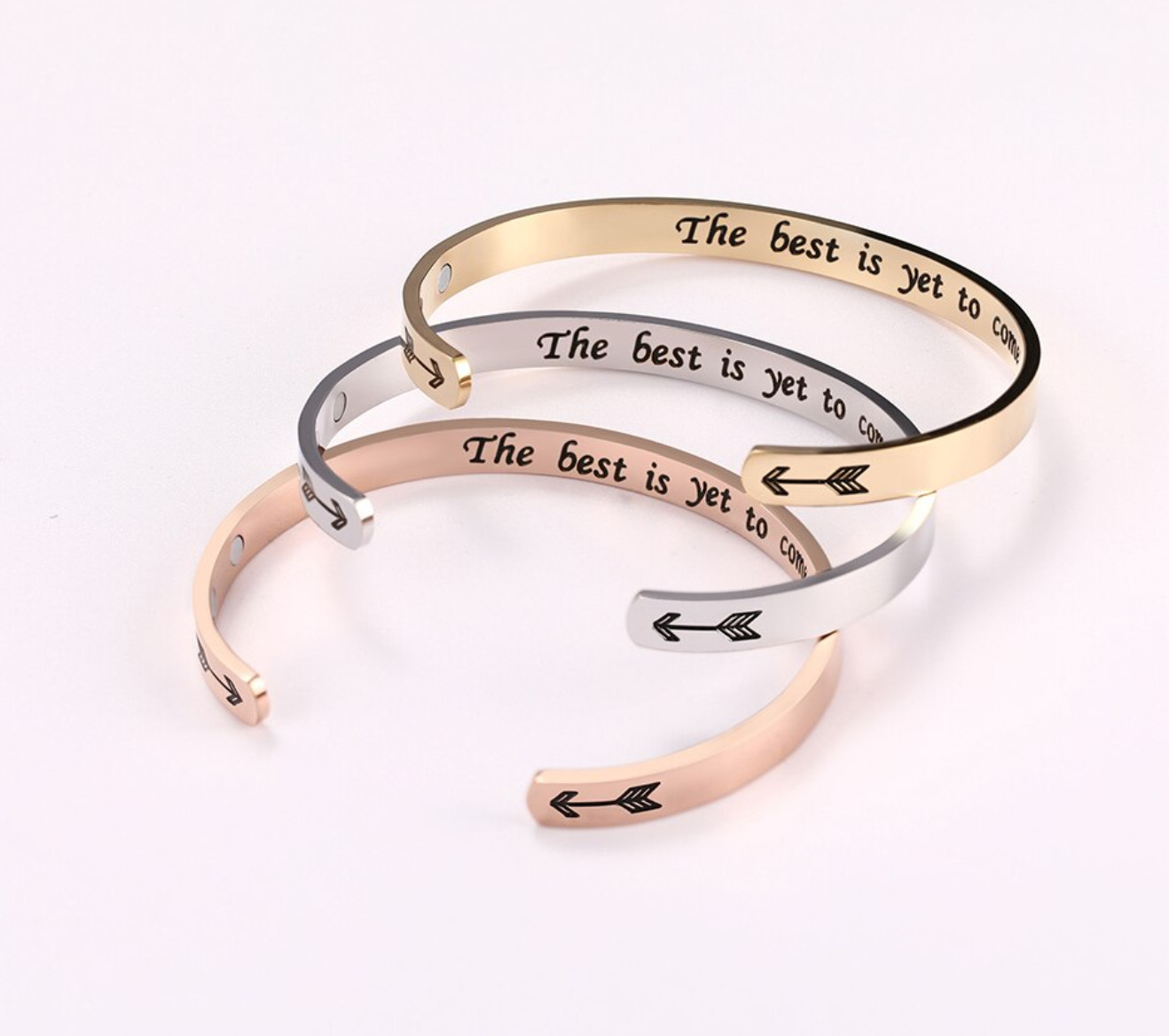 Engraved Stainless Steel Adjustable Cuff Bracelet - The Best Is Yet To Come -  3 Colours