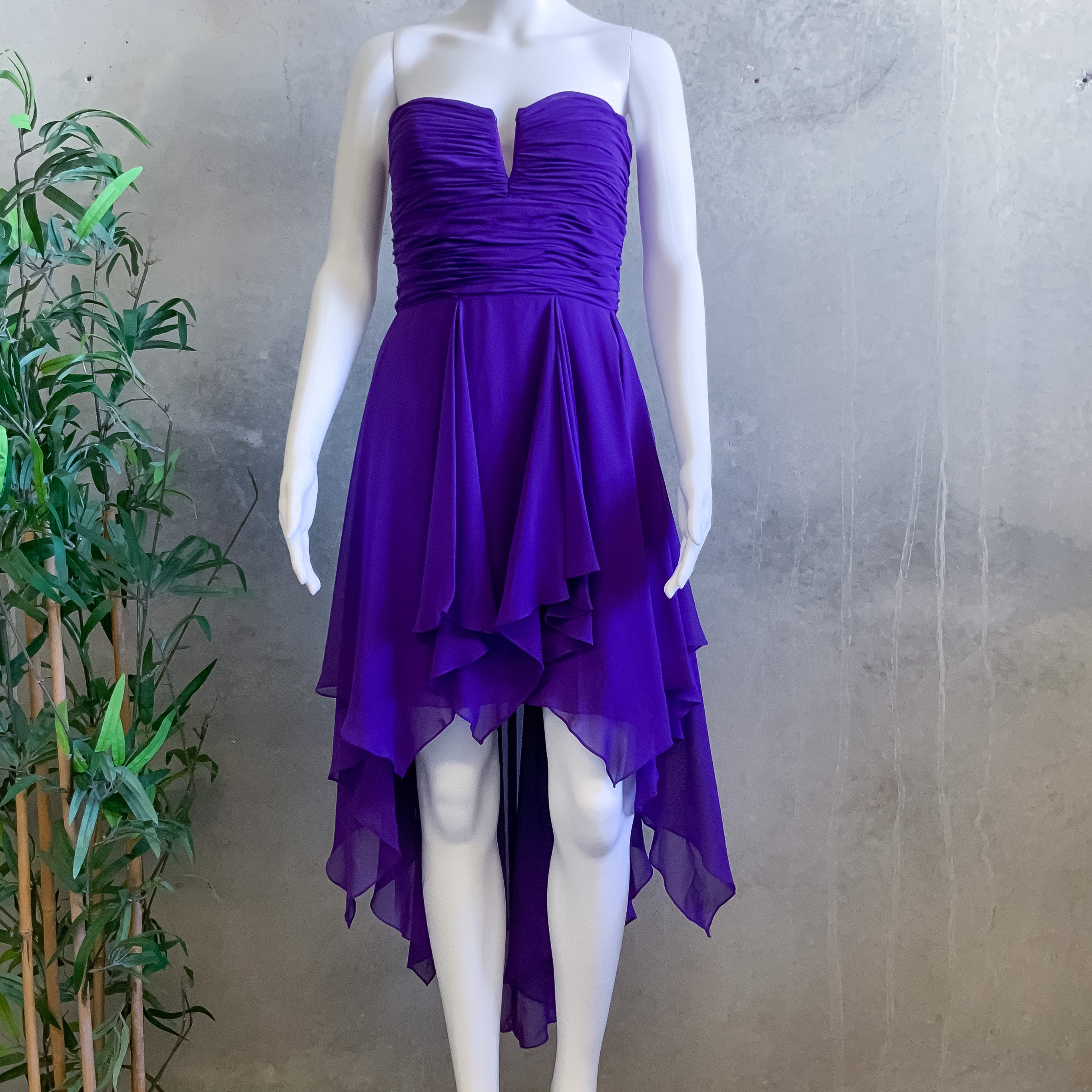 MEI MEI Purple Chiffon Strapless Sweetheart Neckline Hi-Low Cocktail Dress - Size 8